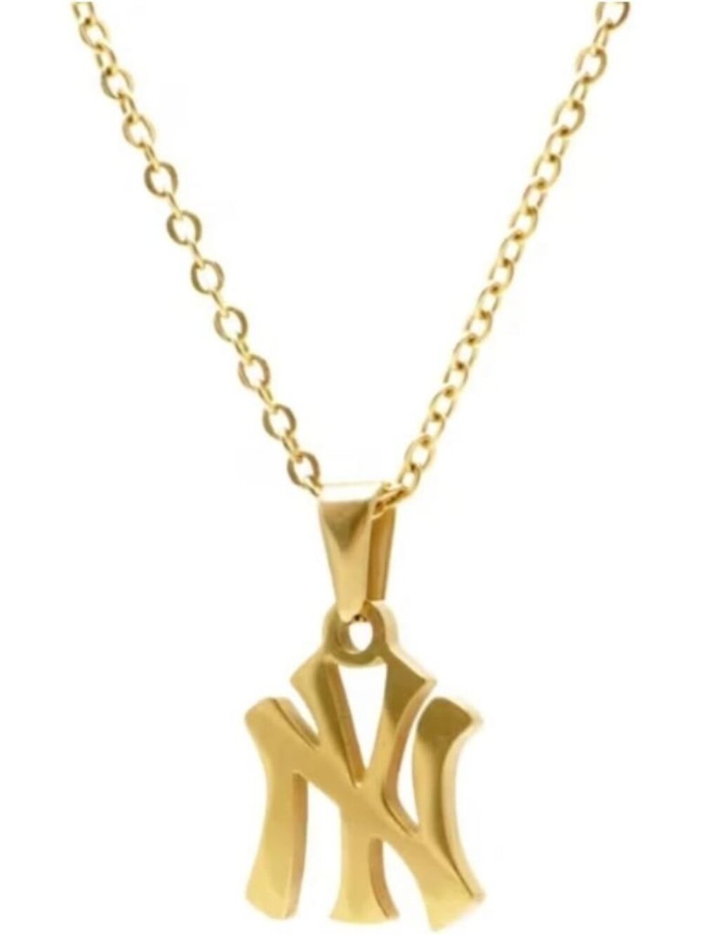 18K Gold Plated Silver New York Pendant Necklace - Stainless Steel Link Chain